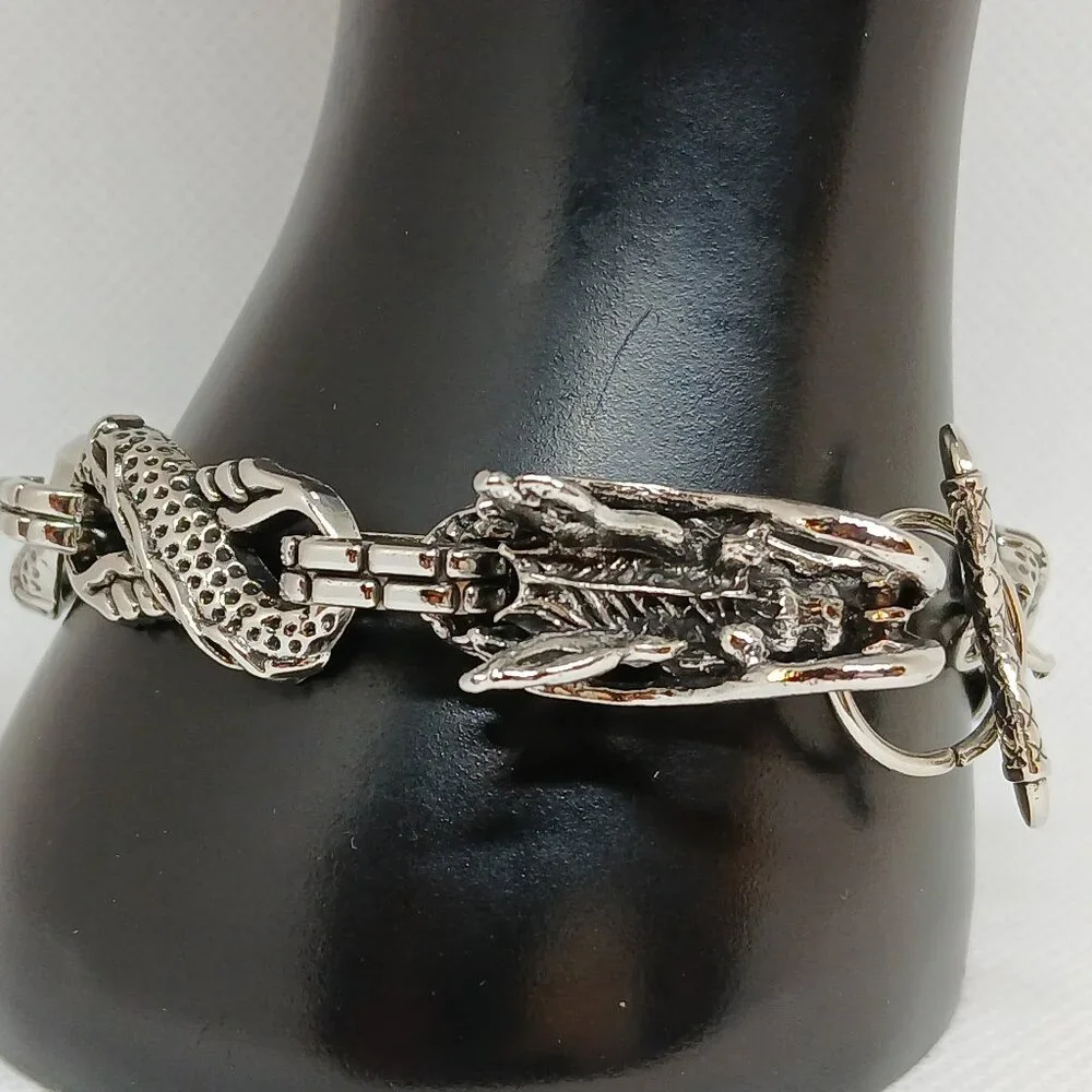 NWOT Silver Tone Metal Fashion Dragon Bracelet Jewelry Men Bling Hip Hop #33